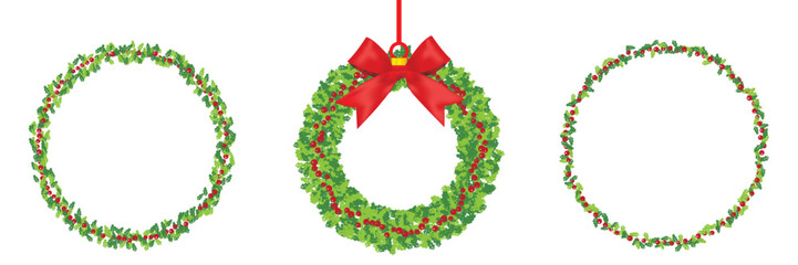 Christmas wreath set on transparent background. Xmas holiday decoration element concept. Vector illustration