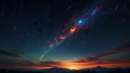 Abstract background depicting a meteor shower in a cosmic sky