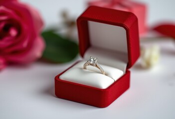 wedding rings on red rose