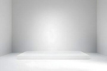 Blank white gradient background with product display. White backdrop or empty studio with room floor. 3D rendering.