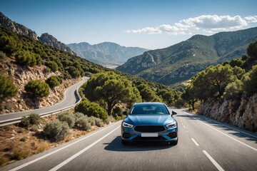 Fototapeta premium Car driving on mountain road, Mallorca