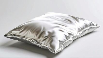 Obraz premium A single, silver pillow isolated on a white background.