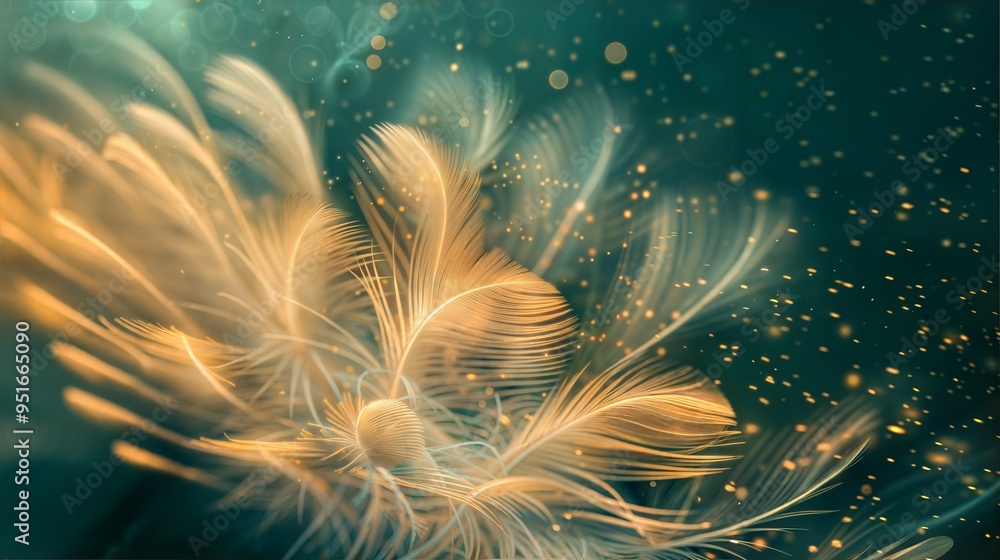 Aufkleber elegant illuminated feathers with sparkling light particles on dark background