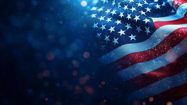 Close-up of an American flag with soft focus and bokeh effect