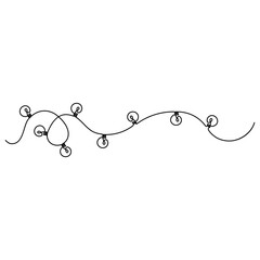 Christmas lights single line art, continuous one line drawing of  Isolated outline vector art 
