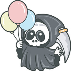 Illustration of cute skull ghost icon.
Funny skull ghost in activities stickers.
Angel of death cute elements.