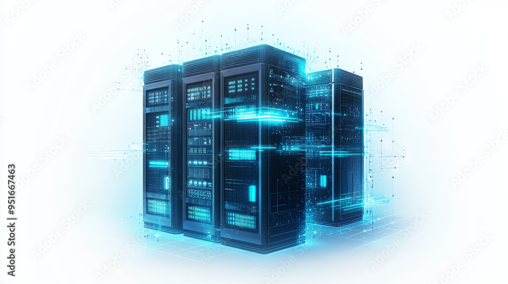 Poster polygonal data server representing a database, set against a white background. this isolated vector 
