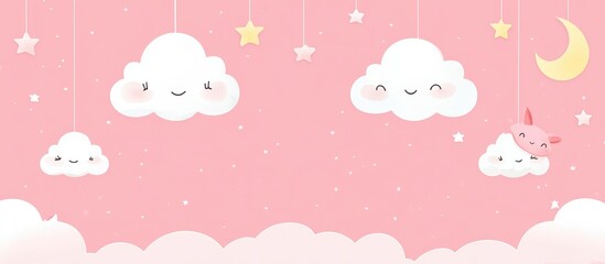 Cute Clouds Illustration with Pink Background and Stars