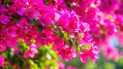 Obraz premium Vibrant pink bougainvillea flowers blooming in the summer sun, blooms, floral, garden, tropical, vibrant, colorful, petals, nature