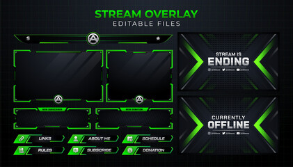 Green and Black Twitch Stream Overlay Template with Editable Files