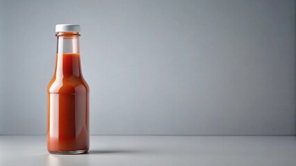 Hot sauce bottle with label mockup on light gray background, spicy, condiment, food, flavor, gourmet, red, branding, product, packaging