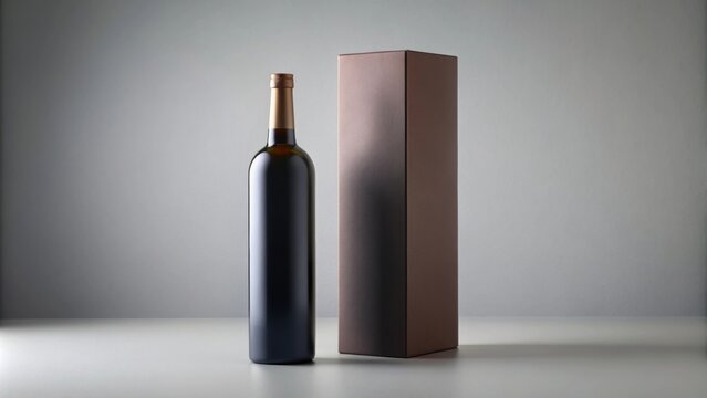 Blank black wine box mock up on light gray background. Cardboard box. rendering, wine, box, packaging, mockup, gray