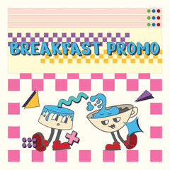 retro character in the breakfast sale design vector