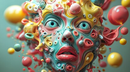 Colorful abstract portrait with swirling shapes and vivid facial features