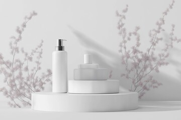 3d background products display podium scene. background 3d rendering with podium. stand to show cosmetic products. Stage showcase on pedestal display white studio. generative ai