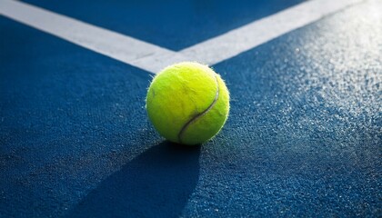 Tennis ball on blue tennis court. the concept of a sporty lifestyle.
