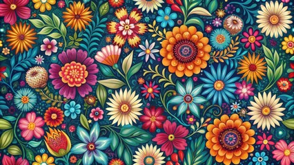 Seamless floral background with vibrant colors and intricate patterns, floral, seamless, background, pattern, design, vibrant