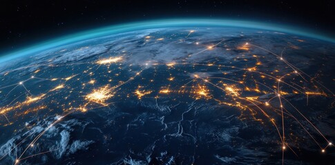 Fototapeta premium Satellite imagery of global aerospace trade routes, highlighting industry scope and supply chain visualization