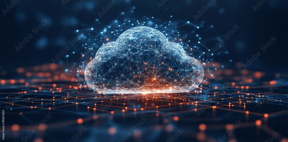 Aufkleber cloud computing: abstract network illustration.