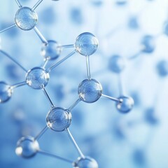 3D molecular structure with blue transparent spheres and interconnected links in a scientific design