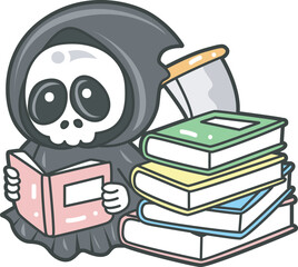 Illustration of cute skull ghost icon.
Funny skull ghost in activities stickers.
Angel of death cute elements.