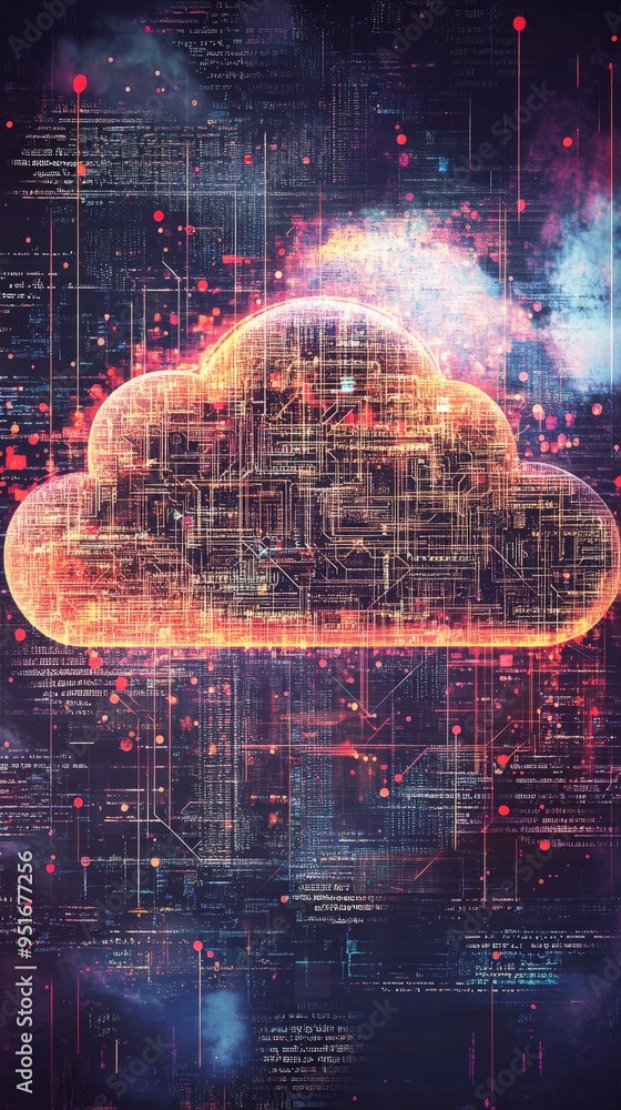 Poster digital cloud computing concept.