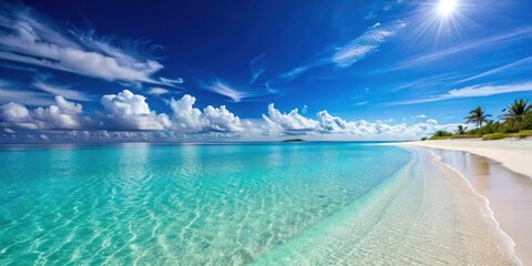 Obraz premium Background of a serene beach setting with crystal clear blue water and white sand, beach, sea, peaceful, tranquil