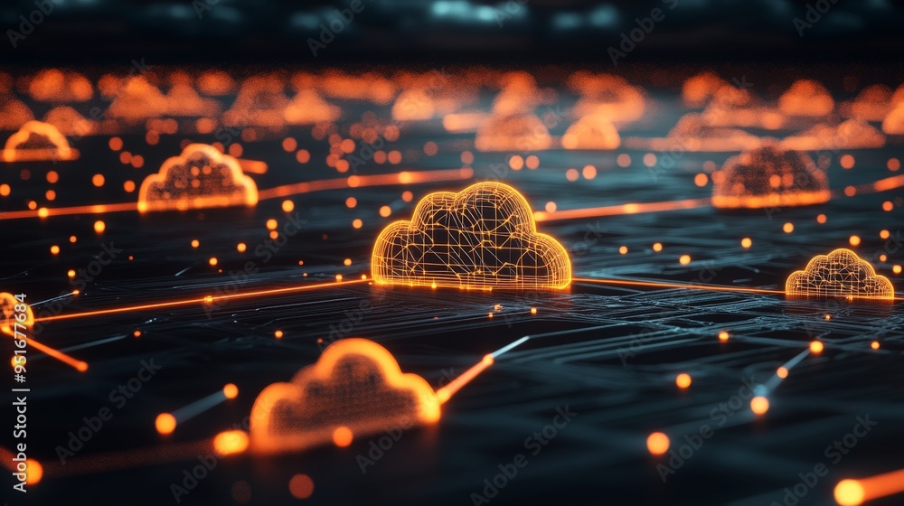 Poster network of digital clouds: the future of data storage and connectivity.