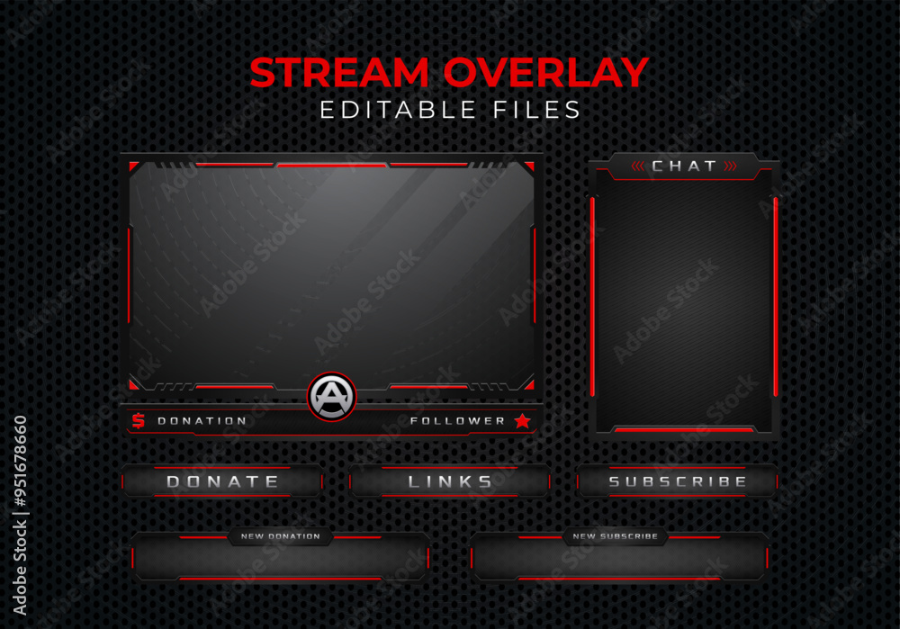 Aufkleber gaming stream overlay template with red and black color scheme