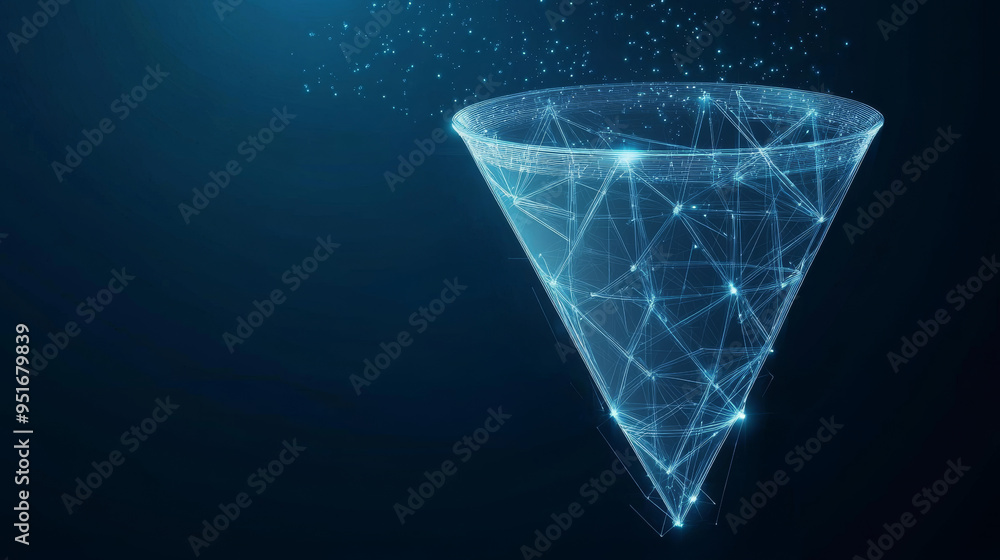 Poster polygonal digital funnel for data filtering, isolated on a white background. represents a sales funn
