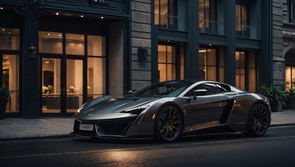 Luxurious sports car displayed on an urban street.