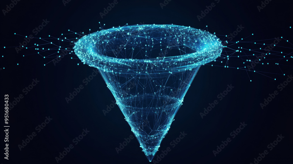 Poster polygonal digital funnel for data filtering, isolated on a white background. represents a sales funn