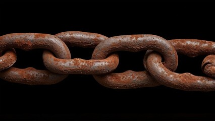 Obraz premium Close-up of a rusty chain against a black background.