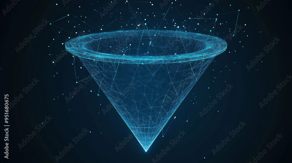 Poster polygonal digital funnel for data filtering, isolated on a white background. represents a sales funn