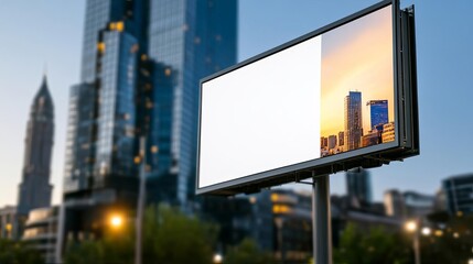 Billboard with a city event promotion at a popular public square, community engagement, local marketing