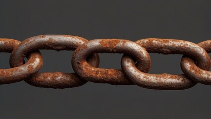 Fototapeta premium Close-up of a rusty chain with five interconnected links against a dark grey background.