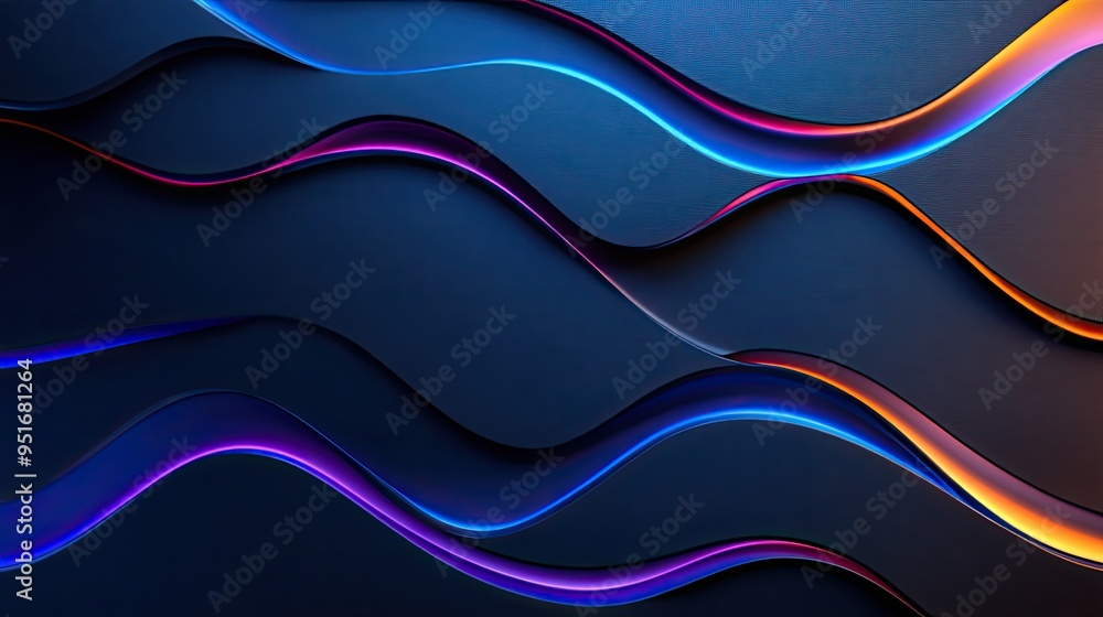 Poster vibrant abstract waves with neon colors flowing against a dark background, creating a dynamic and mo