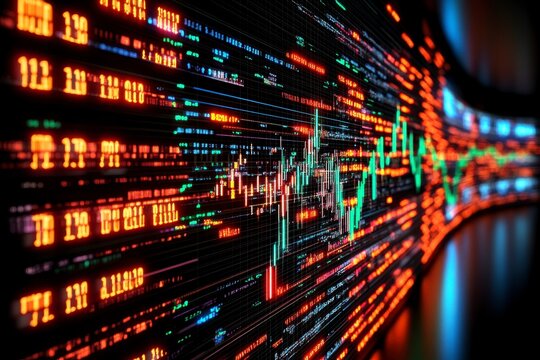 Stock Market Data, Colorful financial graph with dynamic data points on a digital screen, Market Trends.