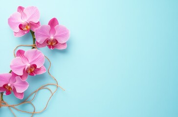 Pink Orchid Flowers on a Light Blue Background
