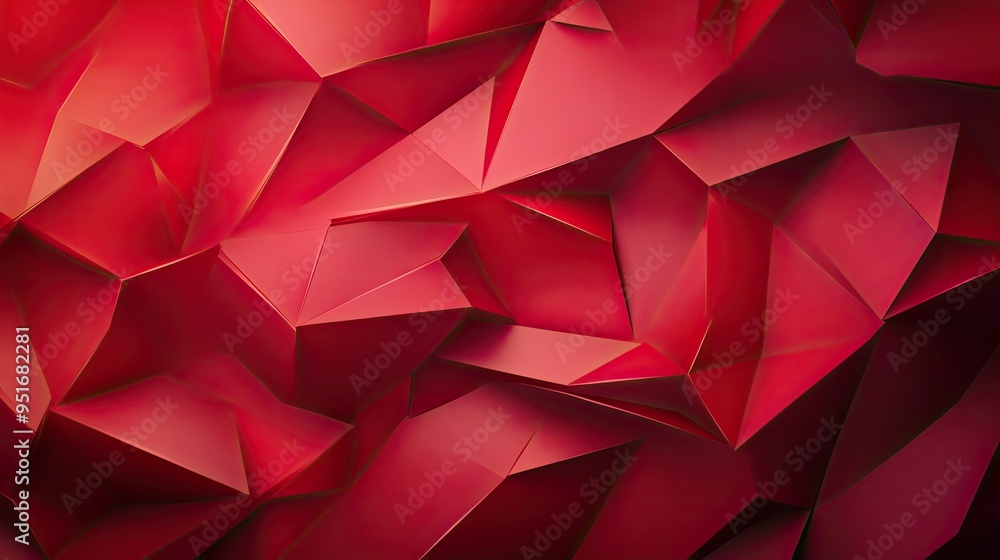 Poster vibrant red geometric background with intricate paper-like folds creating a captivating and dynamic 