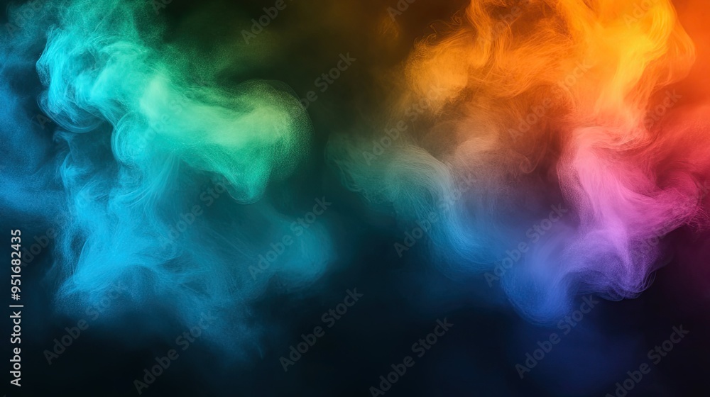 Poster Vibrant smoke with colorful wisps dances against a dark background, creating a mesmerizing abstract effect for creative projects.