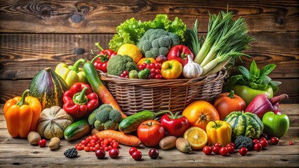 Assorted fruits and vegetables on a wooden table , fresh, organic, healthy, colorful, market, produce, nutrition, ingredients