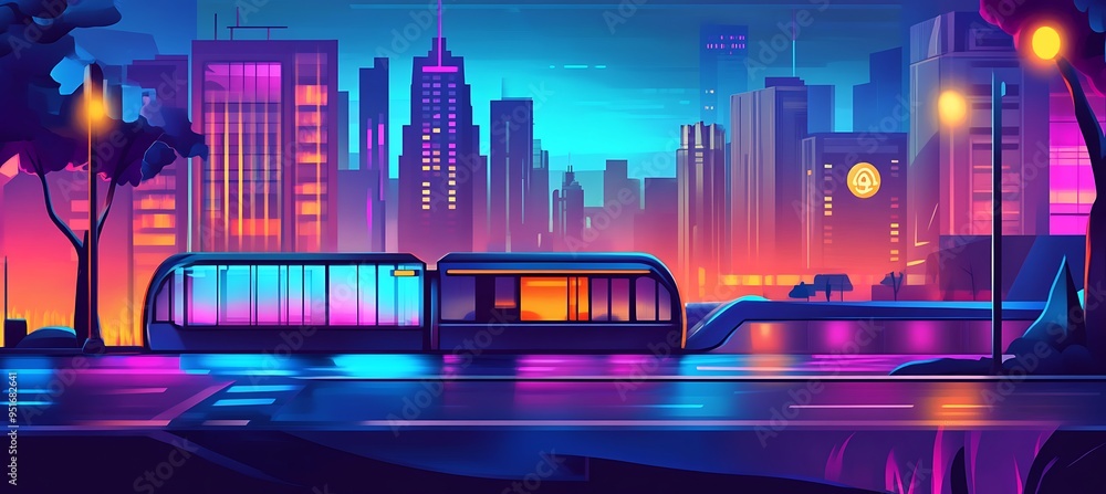 Poster a futuristic landscape with floating digital structures and virtual pathways