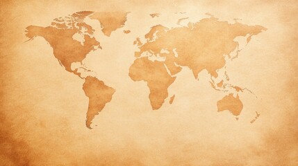 Naklejka premium Vintage world map on textured parchment background, perfect for travel, education, or historical themes.