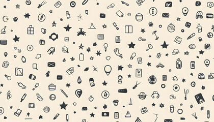 Repeating small icons, like stars, dots, or simple symbols, evenly spaced on a neutral background for a subtle pattern.