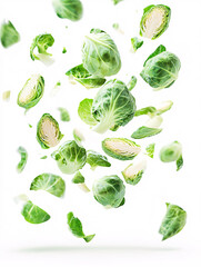 Fresh Green Brussel Sprouts Falling