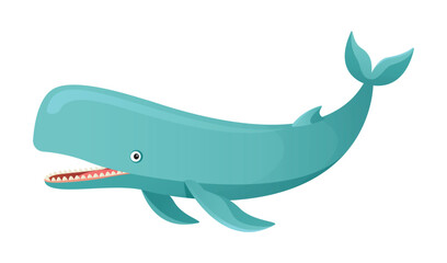 Sperm whale cartoon vector illustration isolated on white background