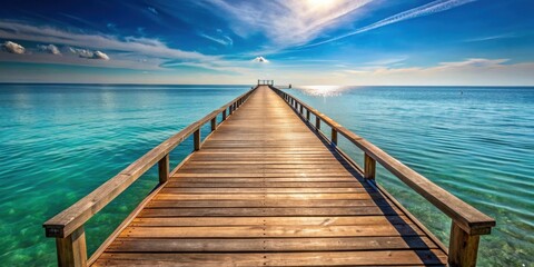 Obraz premium Wooden bridge stretching out over the tranquil sea , bridge, wooden, sea, ocean, water, nature, tranquil, beauty