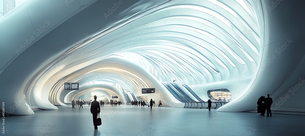 Aufkleber a futuristic transportation hub with digital interfaces and smart systems