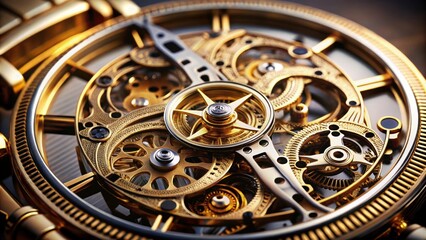 Obraz premium Close-up of intricate mechanical watch face , timepiece, gears, precision, mechanical, luxury, precision, macro